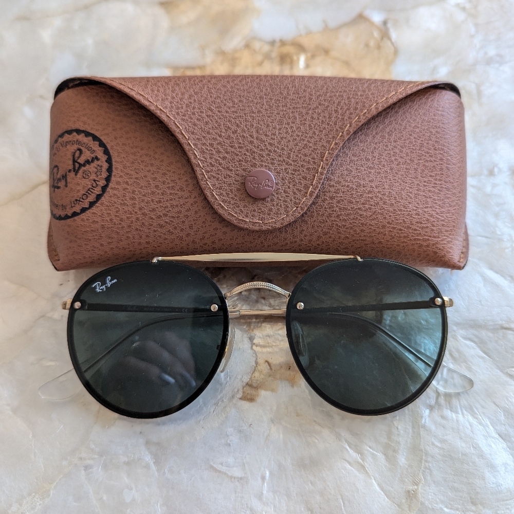 Ray-Ban Blaze Round Double Bridge Black and Gold Sunglasses